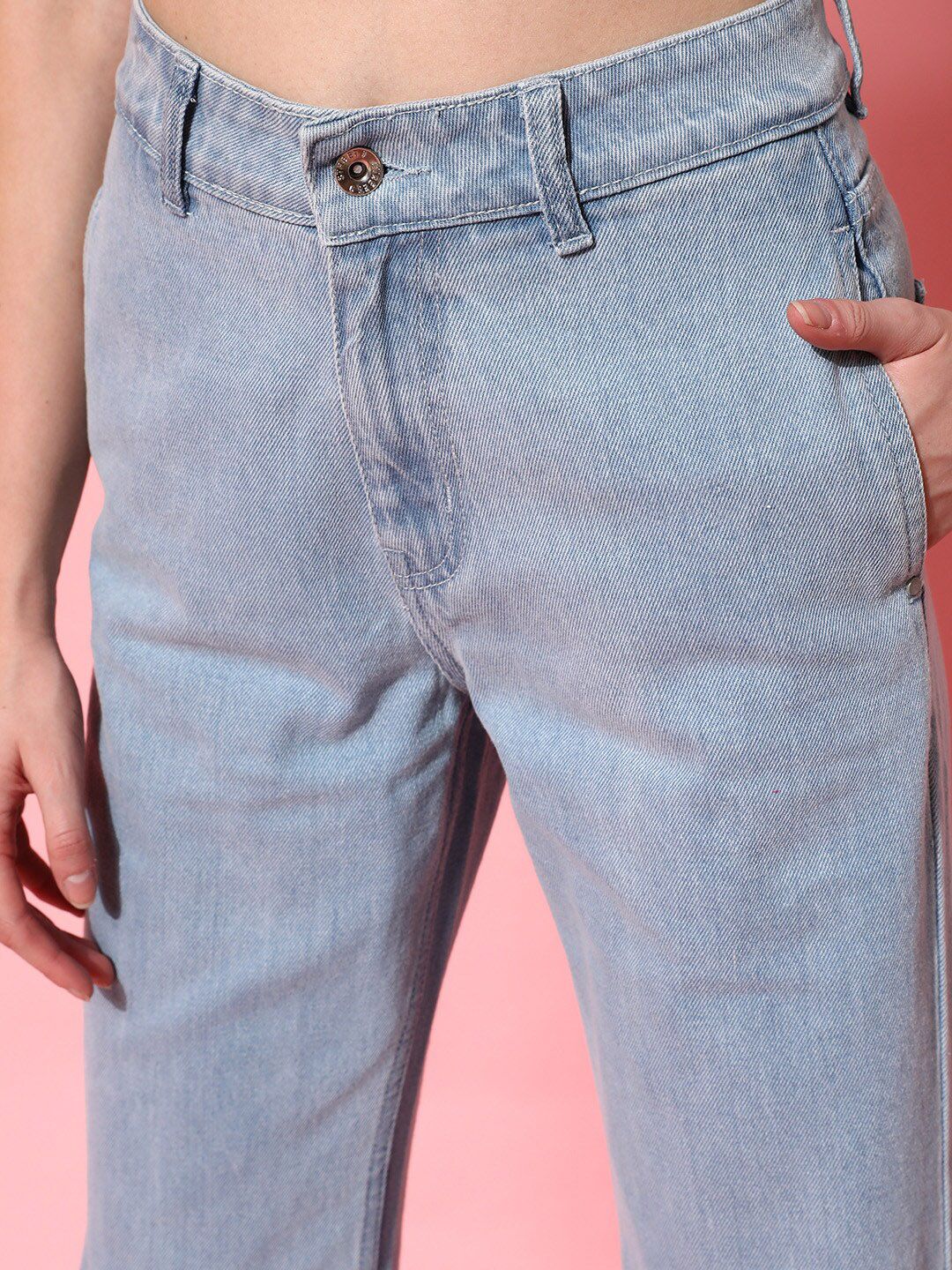 STREET 9 Women Blue Hottie Wide Leg High-Rise Low Distress Jeans