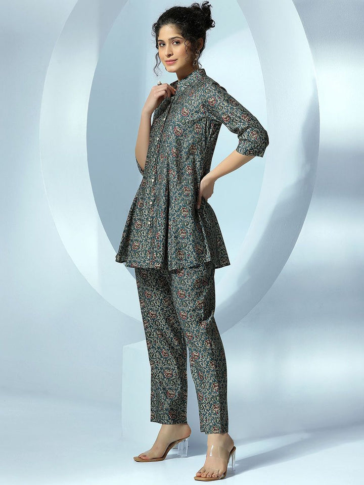 Libas Floral Printed Pleated Shirt With Trousers Co-Ords