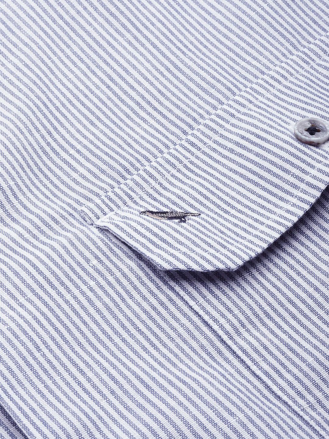 Mr Bowerbird Men Navy Blue & White Liberal Fit Striped Casual Shirt