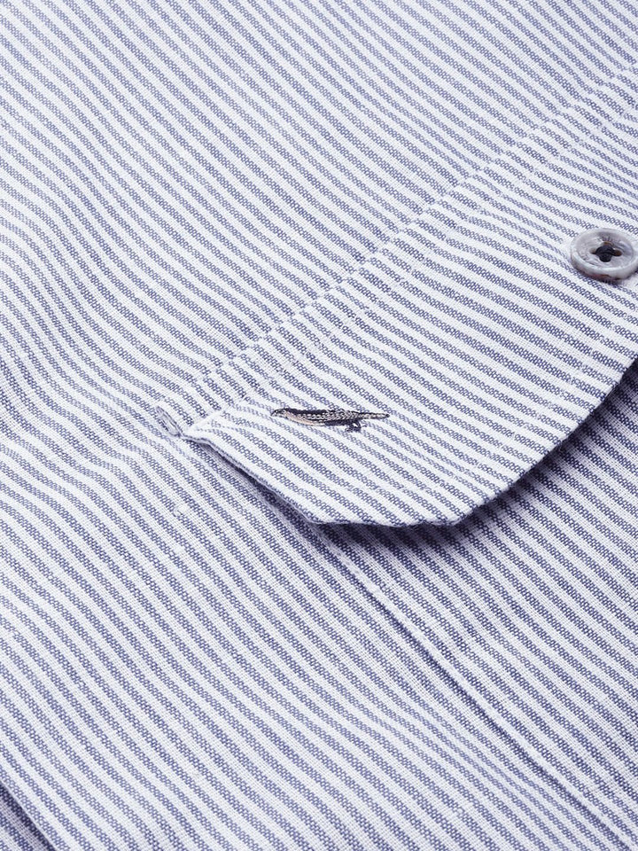 Mr Bowerbird Men Navy Blue & White Liberal Fit Striped Casual Shirt