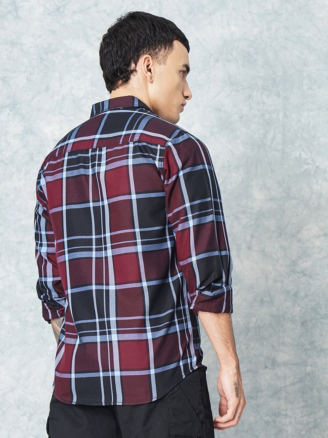 The Indian Garage Co Men Burgundy Checked Casual Shirt