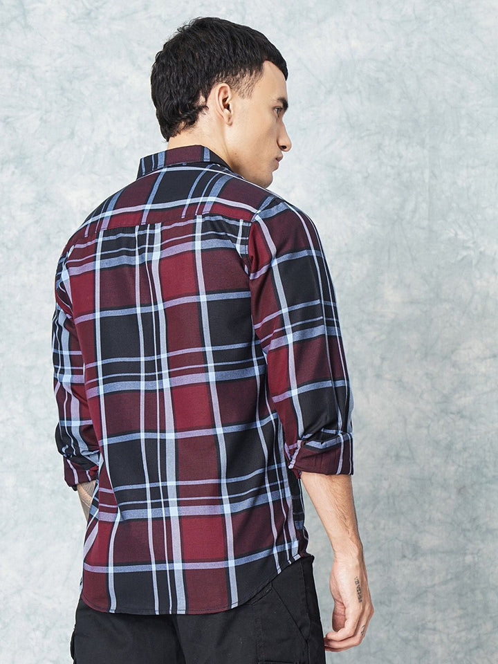 The Indian Garage Co Men Burgundy Checked Casual Shirt