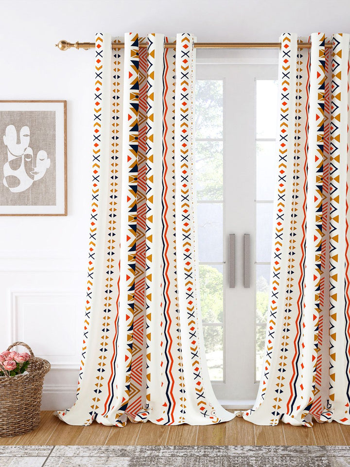 Story@home White & Orange Geometric Room Darkening Door Curtain