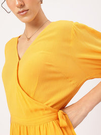 DressBerry Modern Muse Puff Sleeves Wrap Mini Dress
