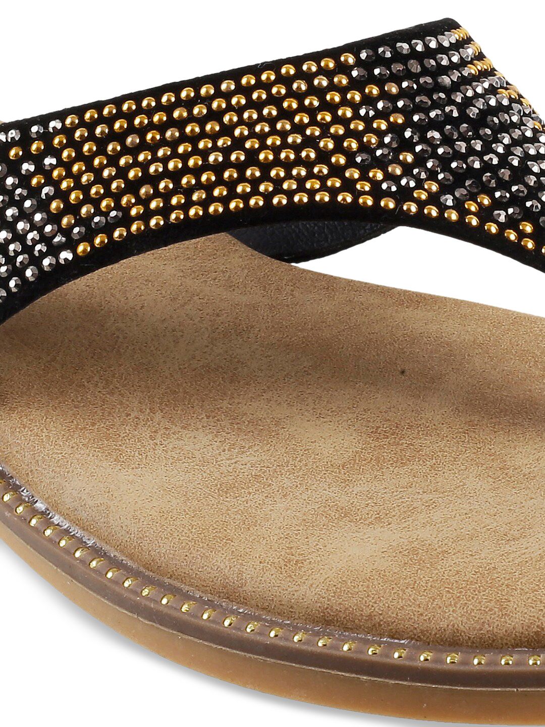 Mochi Women Black Embellished Open Toe Flats