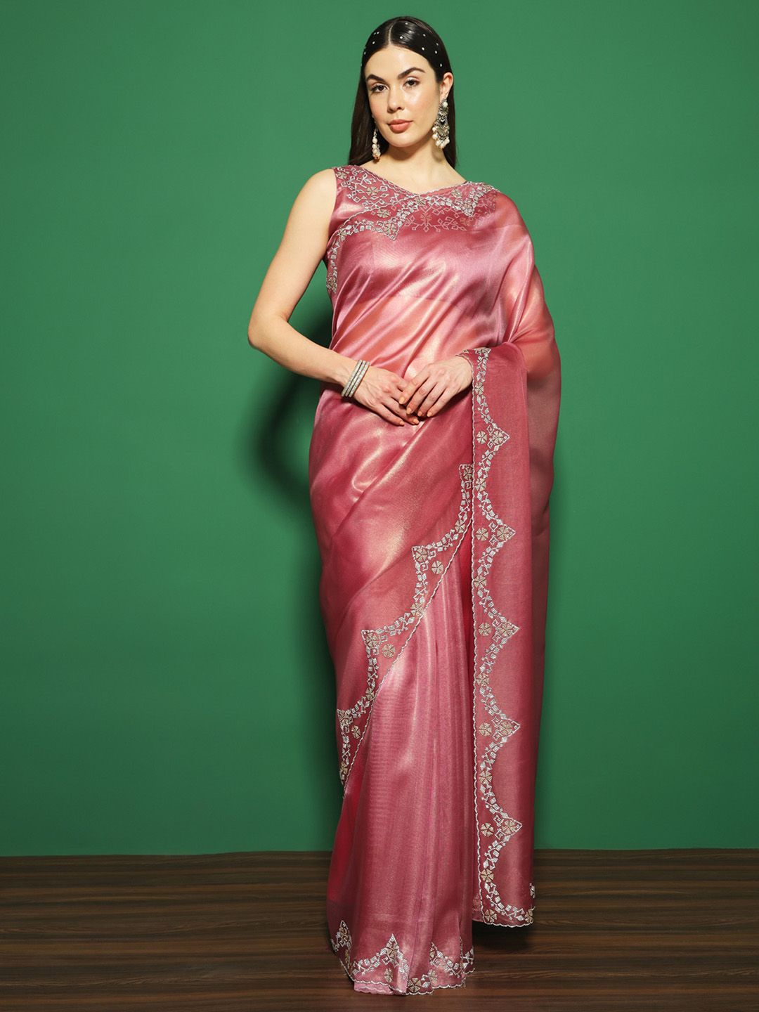 Saree mall Embellished Beads and Stones Organza Saree