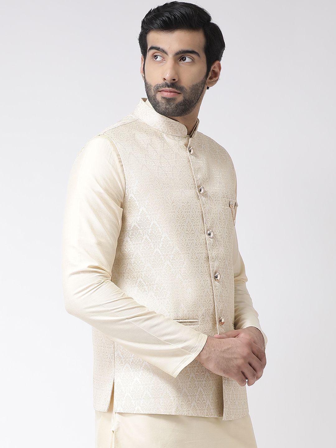 KISAH Men Textured Regular Fit Ethnic Motifs Nehru Jacket