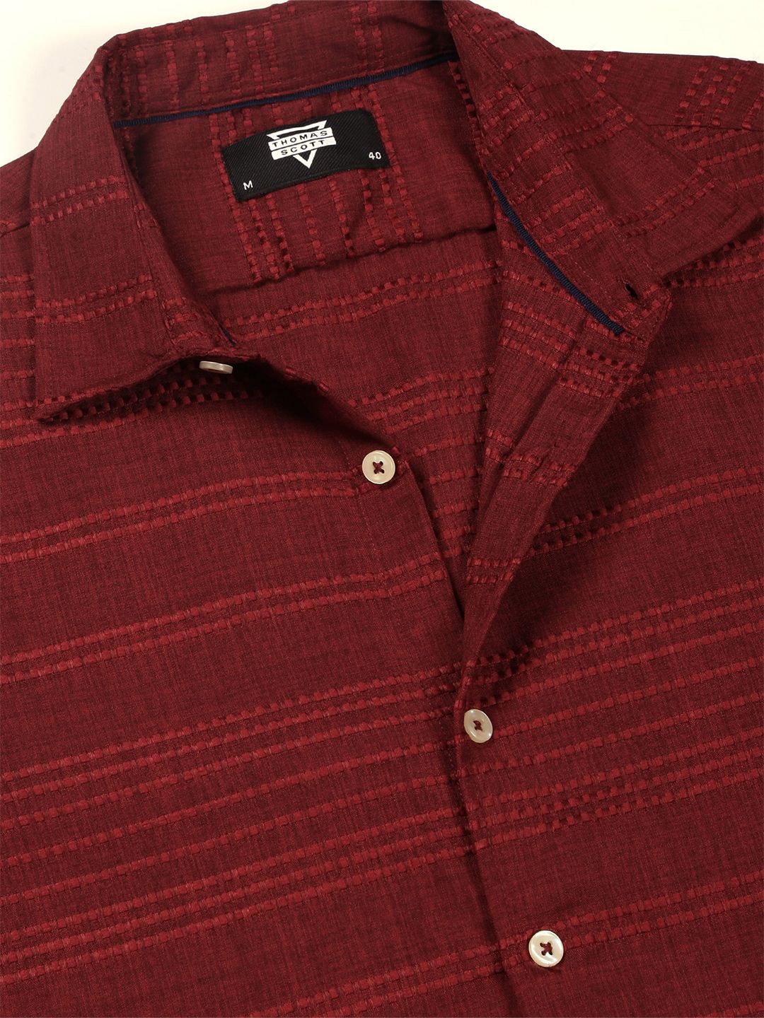 Thomas Scott Men Classic Slim Fit Horizontal Stripes Opaque Printed Casual Shirt