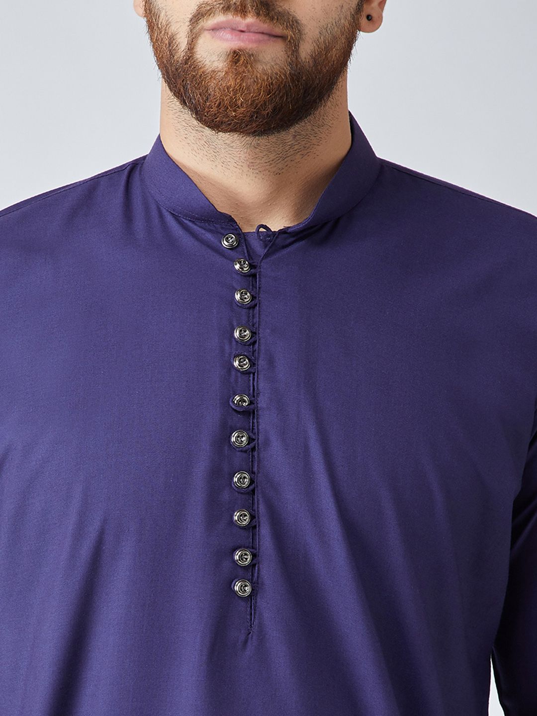 SOJANYA Lelaki Navy Blue Solid Asymmetric Straight Kurta