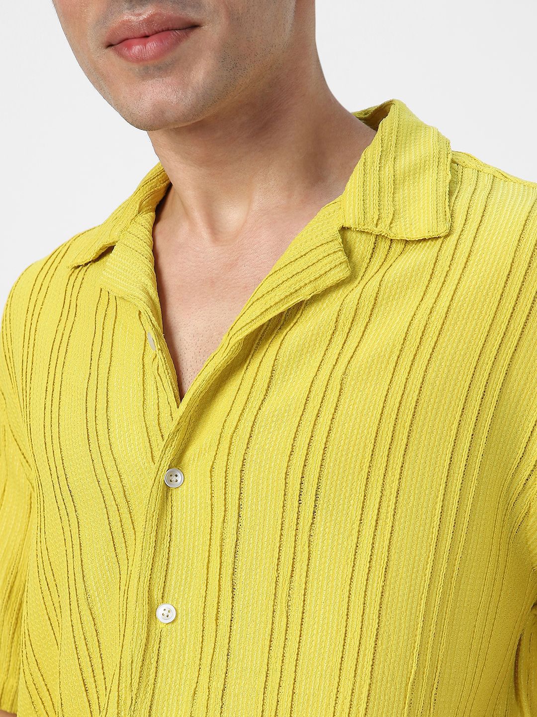 Urbano Fashion Oversized Fit Self Design Cuban Collar Cotton Casual Shirt