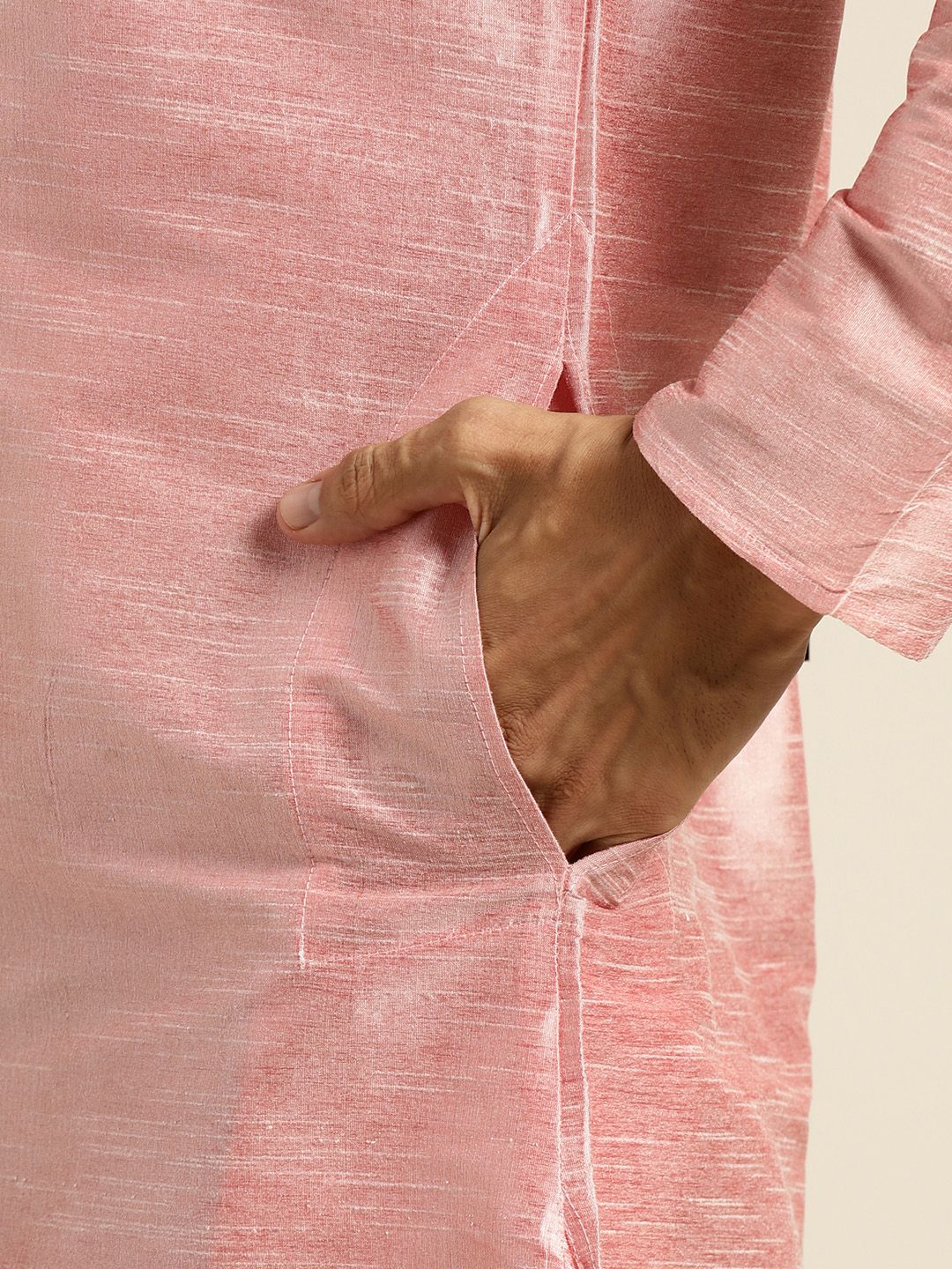 SOJANYA Men Pink Solid Straight Kurta