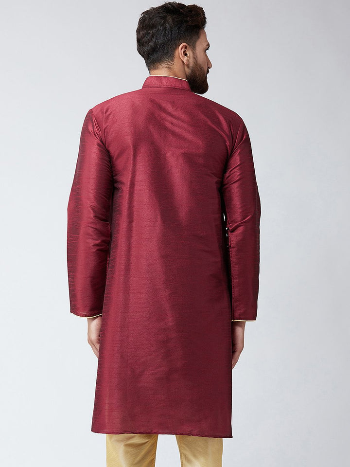SOJANYA Men Maroon Solid Straight Kurta