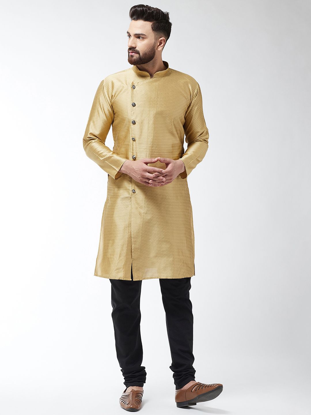 SOJANYA Men Gold-Colored Woven Design Straight Kurta