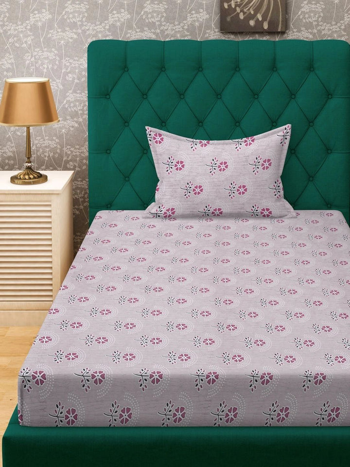 Myntra Elegant Homes Pink Floral 400 TC Cadar Tempat Tidur Single dengan 1 Sarung Bantal
