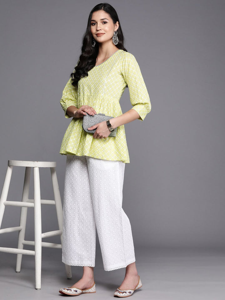 Libas Geometric Printed V-Neck Gotta Patti Pure Cotton Empire Kurti