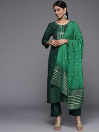 Varanga Women Green Ethnic Motifs Embroidered Kurta with Trousers & Dupatta