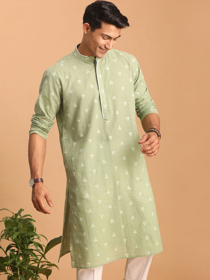 VASTRAMAY Geometric Woven Design Jacquard Cotton Sustainable Kurta