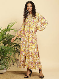 W Floral Print Puff Sleeve Maxi Dress