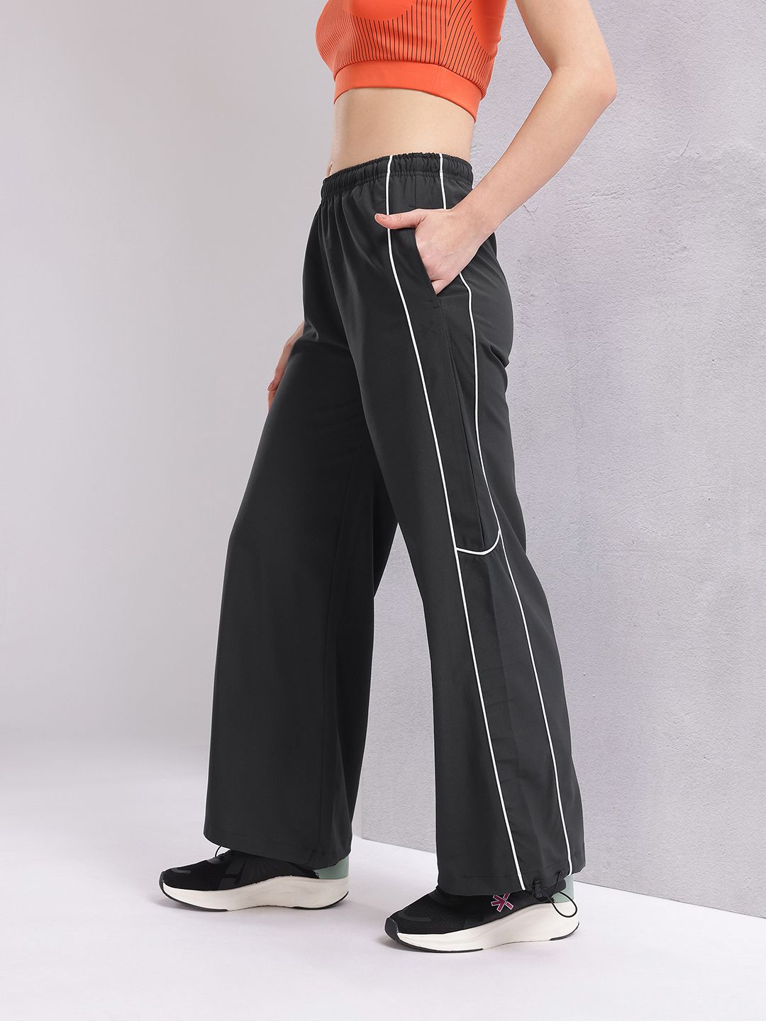HRX by Hrithik Roshan Women Contrast Piping Rapid-Dry Flared Training Track Pants