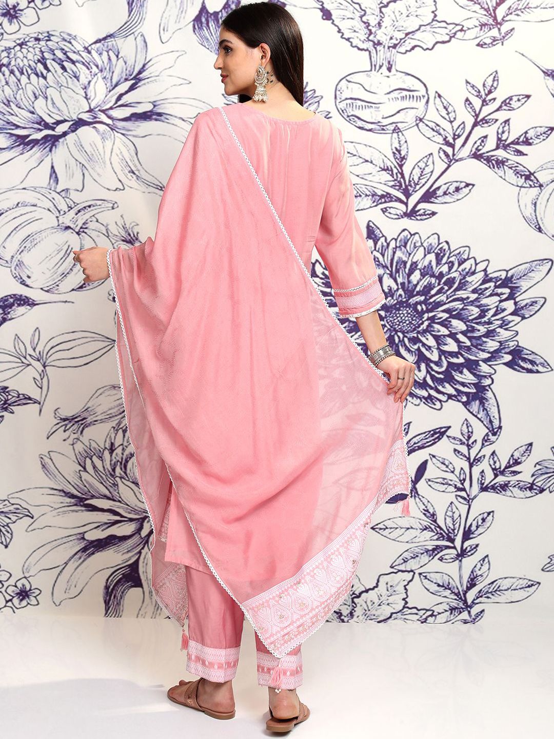 Vishudh Ethnic Motifs Embroidered Straight Kurta & Trousers With Dupatta