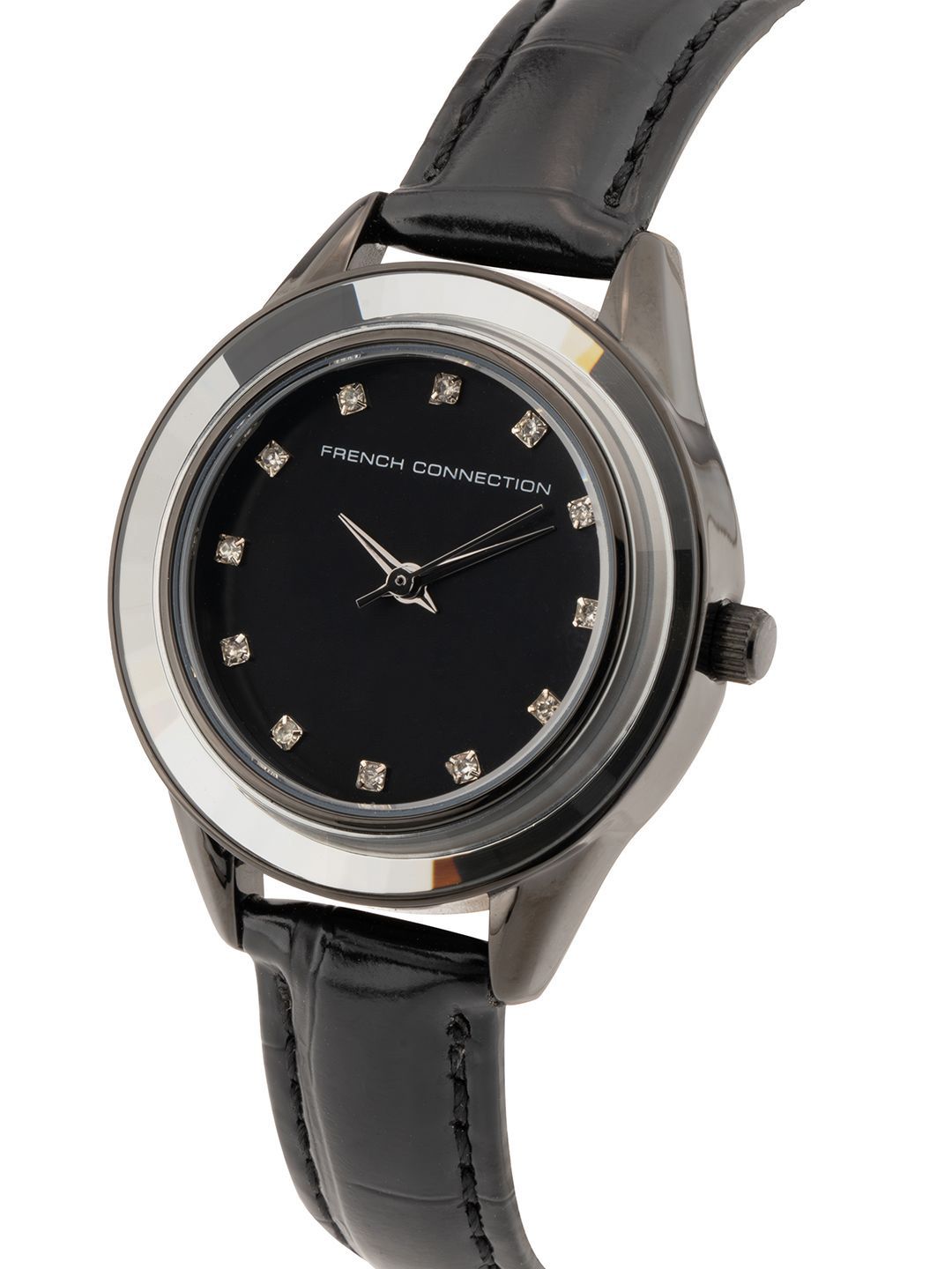 Sambungan Perancis Wanita Dail & Kulit Tali Dail Analog Watch FCB5BL-B
