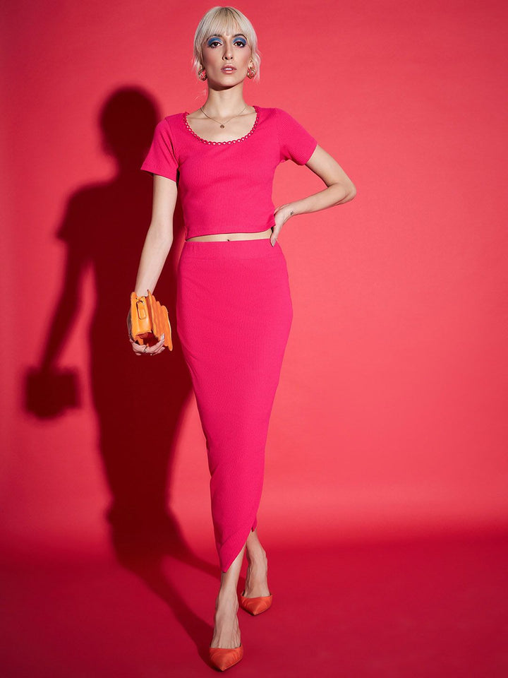 SASSAFRAS Ribbed Pencil Midi Skirt With Side Slit
