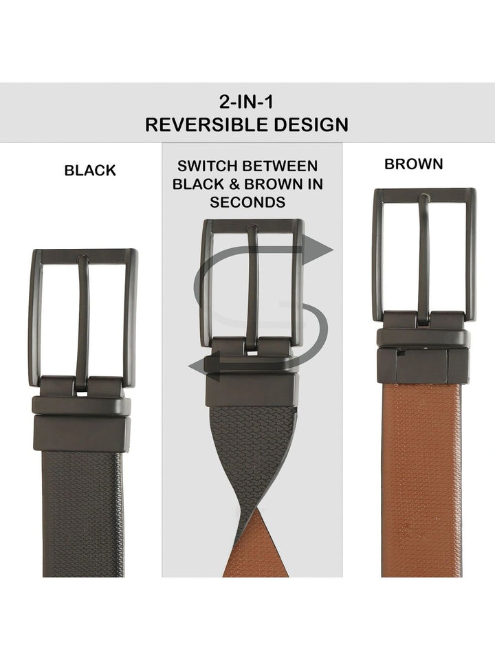 Teakwood Leathers Men Textured Leather Reversible Formal Belt