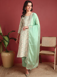 KALINI Women Embroidered Regular Kurta with Trousers & With Dupatta