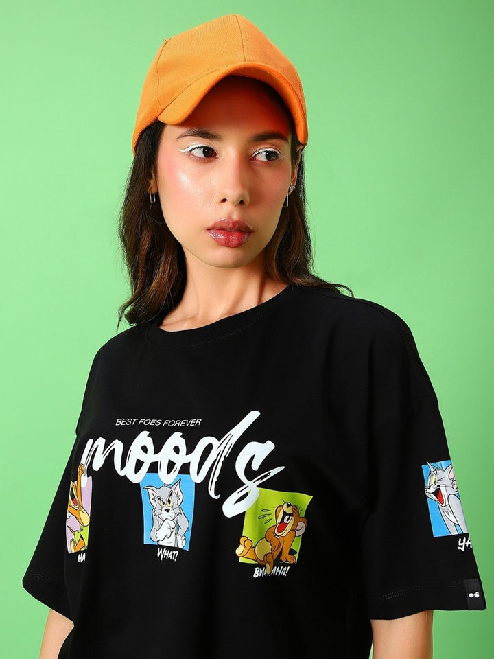 Bewakoof x Official Tom & Jerry Merchandise Friends & Feelings Print Oversized T-shirt