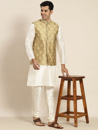 SOJANYA Men Cream-Coloured Kurta with Churidar