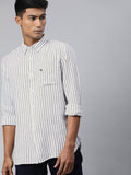 THE BEAR HOUSE Men White & Black Slim Fit Striped Cotton Casual Shirt