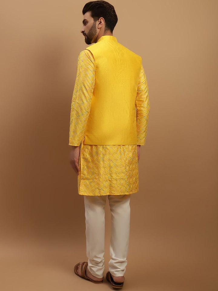SOJANYA Geometric Embroidered Regular Kurta with Churidar with Embellished Nehru Jacket