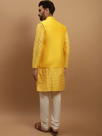 SOJANYA Geometric Embroidered Regular Kurta with Churidar with Embellished Nehru Jacket
