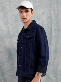 The Indian Garage Co Men Slim Fit Washed Denim Jacket with Flap Pockets
