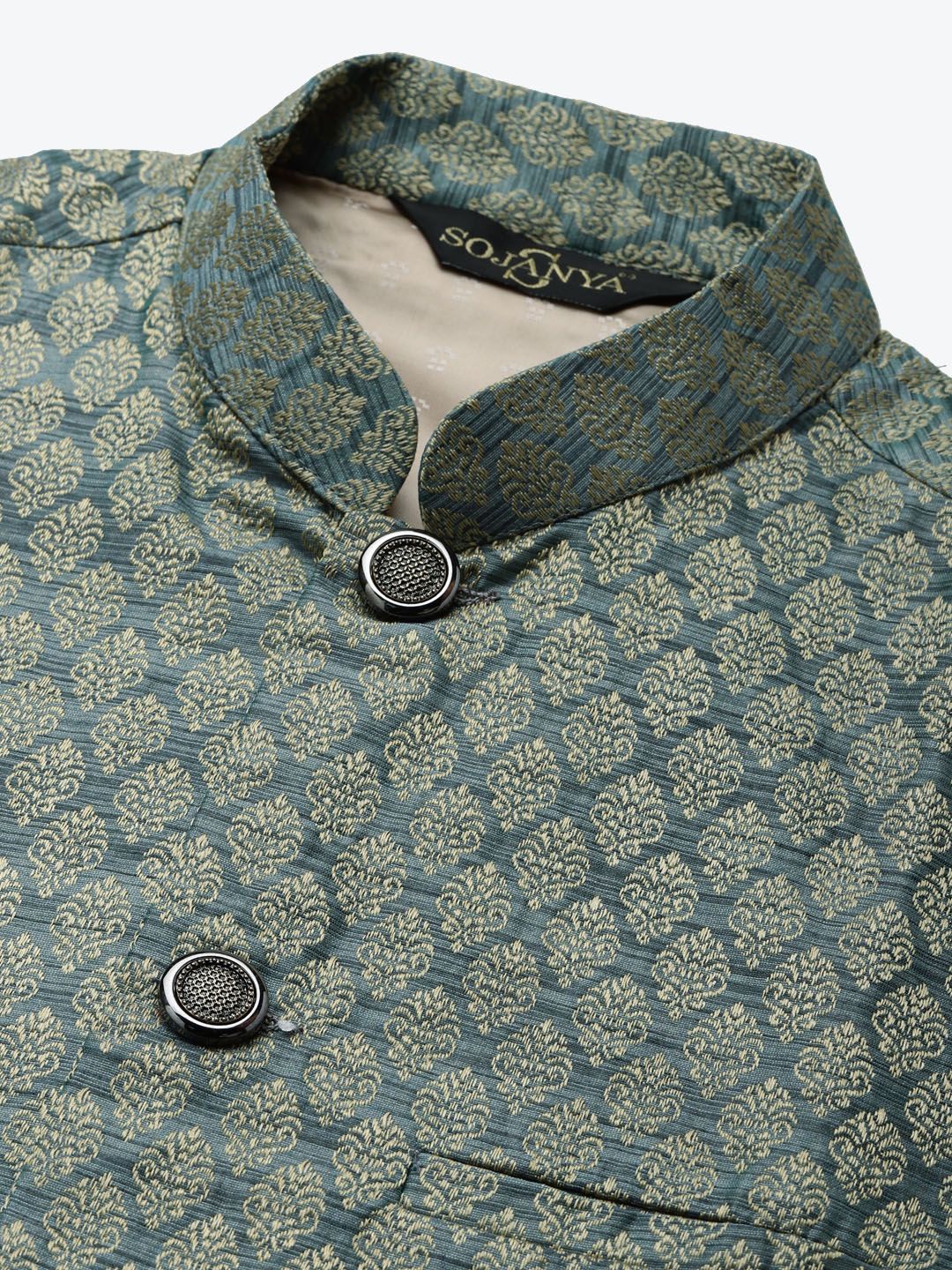 SOJANYA Kurta Motif Etnik Maroon & Beige dengan Jaket Churidar & Nehru