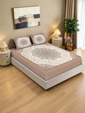 KLOTTHE Berwarna Krim & Coklat Floral 400 TC Cadar King dengan 2 Sarung Bantal