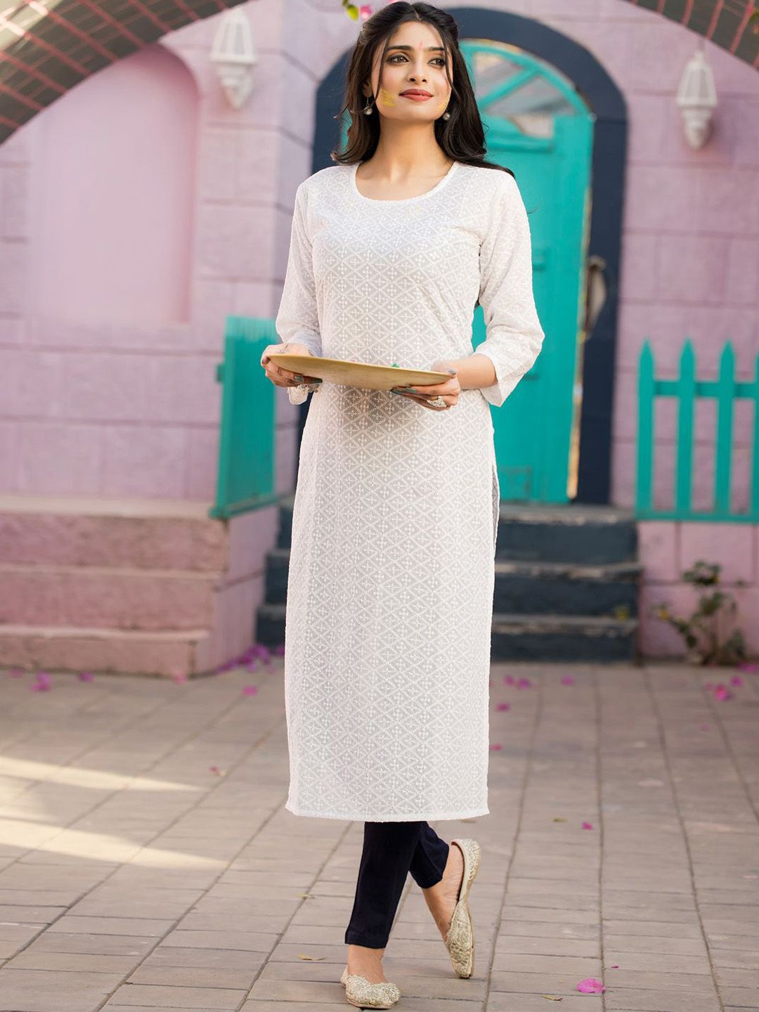 Indo Era Women Geometric Embroidered Sequinned Kurta