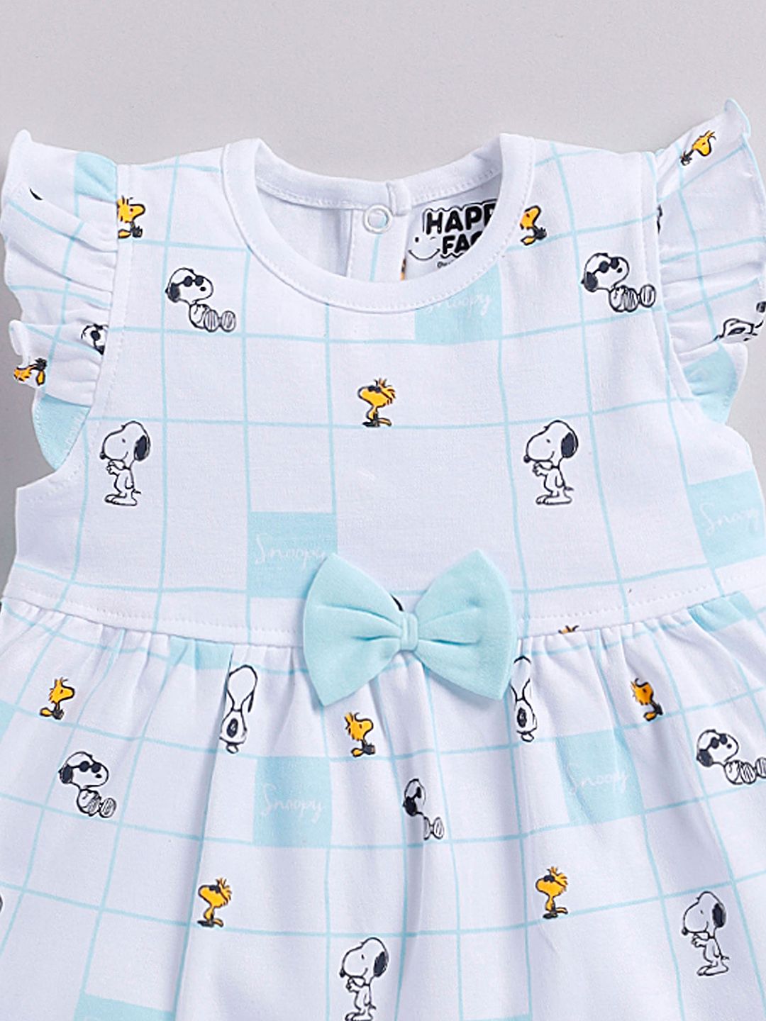 Happy Faces Girls Cotton Printed Flutter Sleeve Fit & Flare Dress