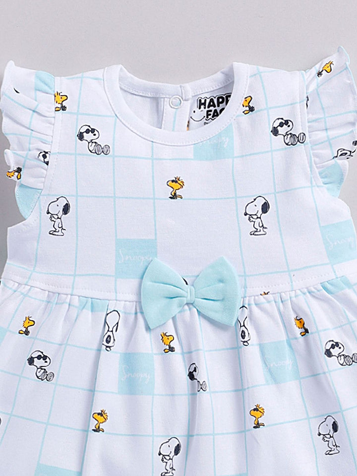 Happy Faces Girls Cotton Printed Flutter Sleeve Fit & Flare Dress