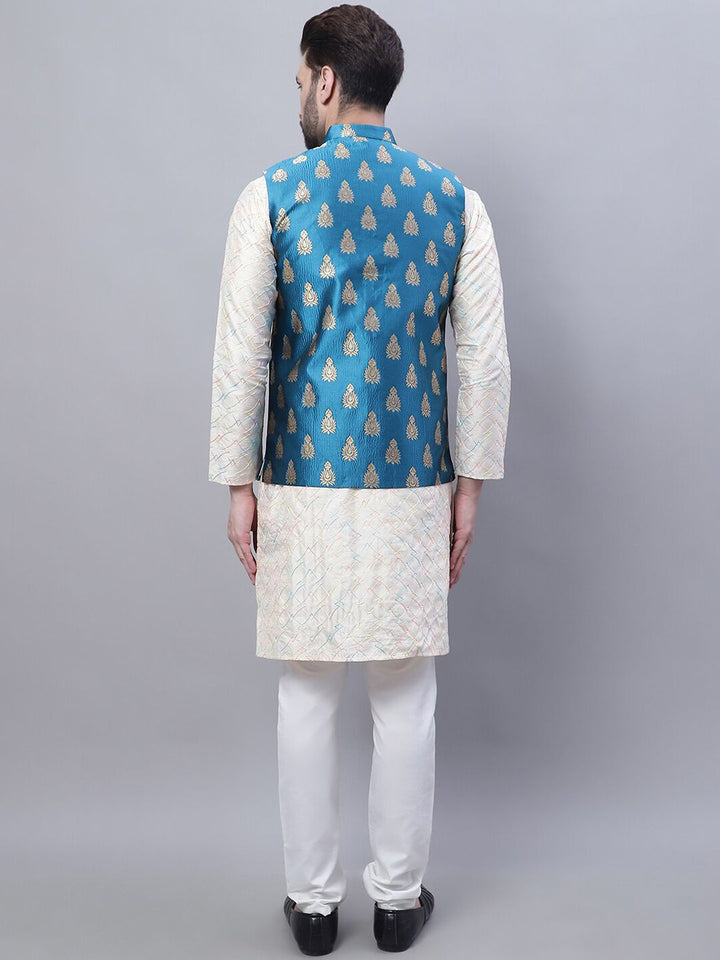 SOJANYA Men Ethnic Motifs Embroidered Thread Work Kurta With Churidar & Nehru Kurta