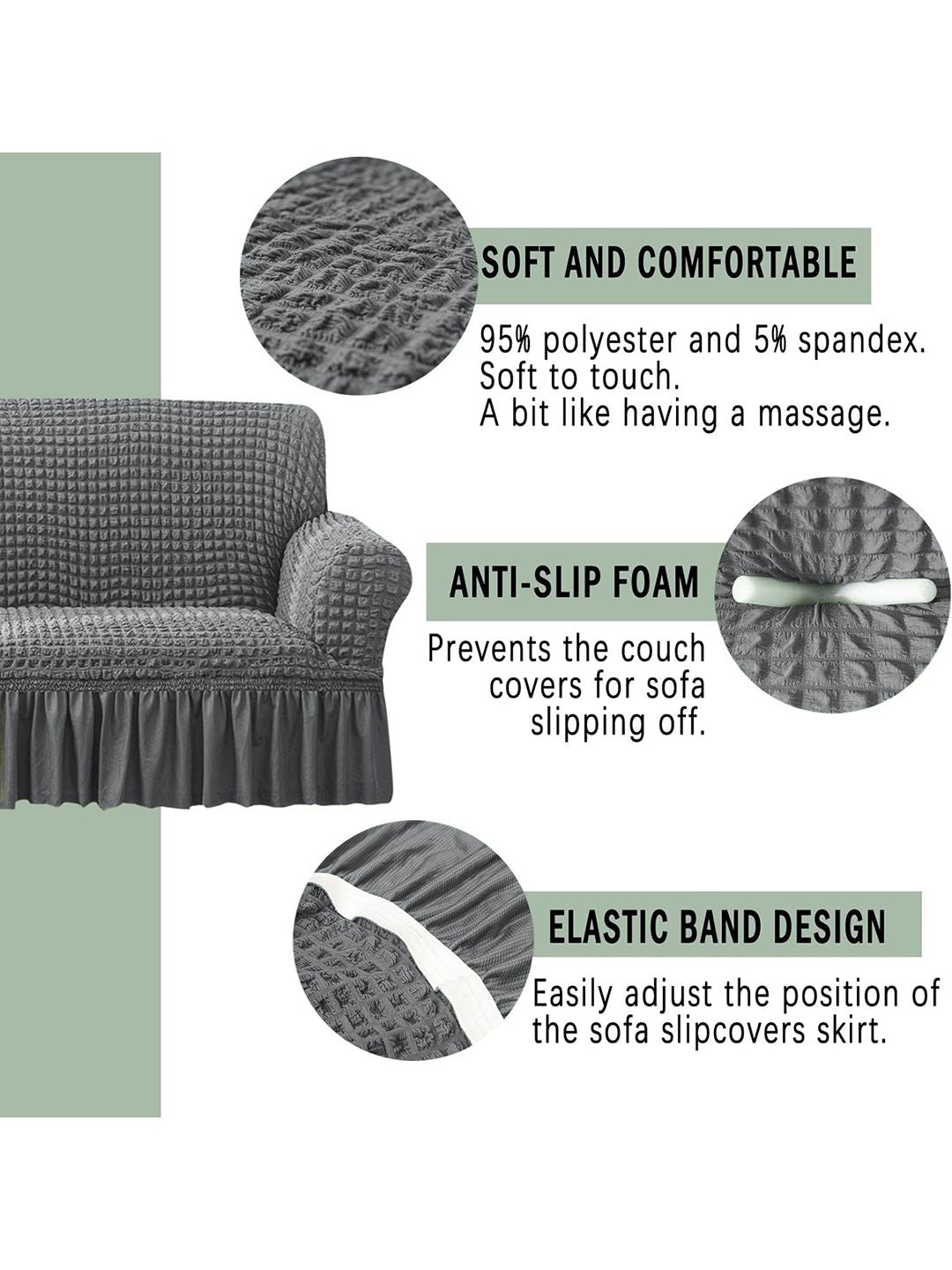 Cortina Grey Self-Design Stretchable 3-Seater Sofa Cover