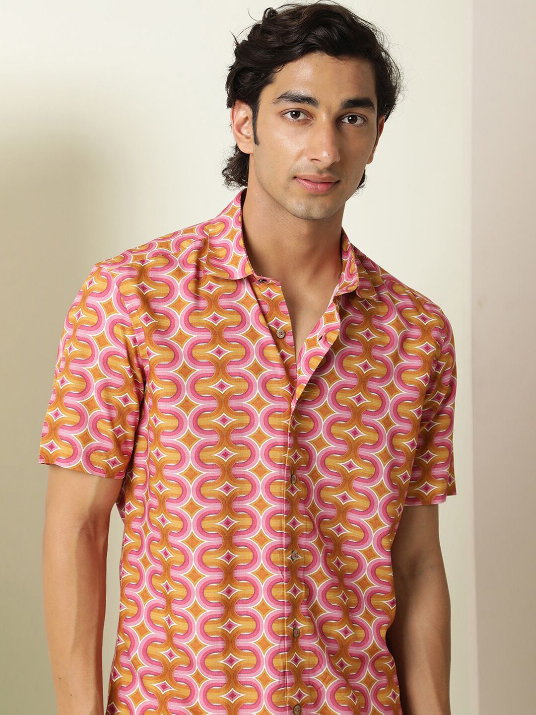RARE RABBIT Rebeus Slim Fit Geometric Printed Shirt