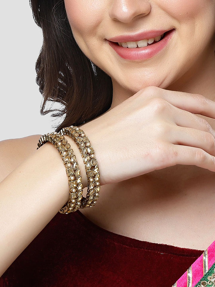KARATCART 2-Pcs Gold-Plated Kundan-Studded Bangles