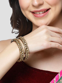 KARATCART 2-Pcs Gold-Plated Kundan-Studded Bangles