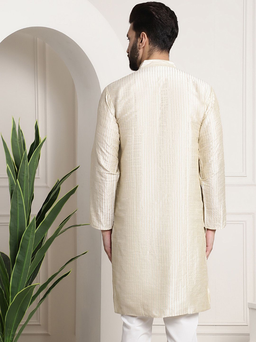 SOJANYA Kolar Jalur Berjalur Lengan Panjang Kurta Lurus