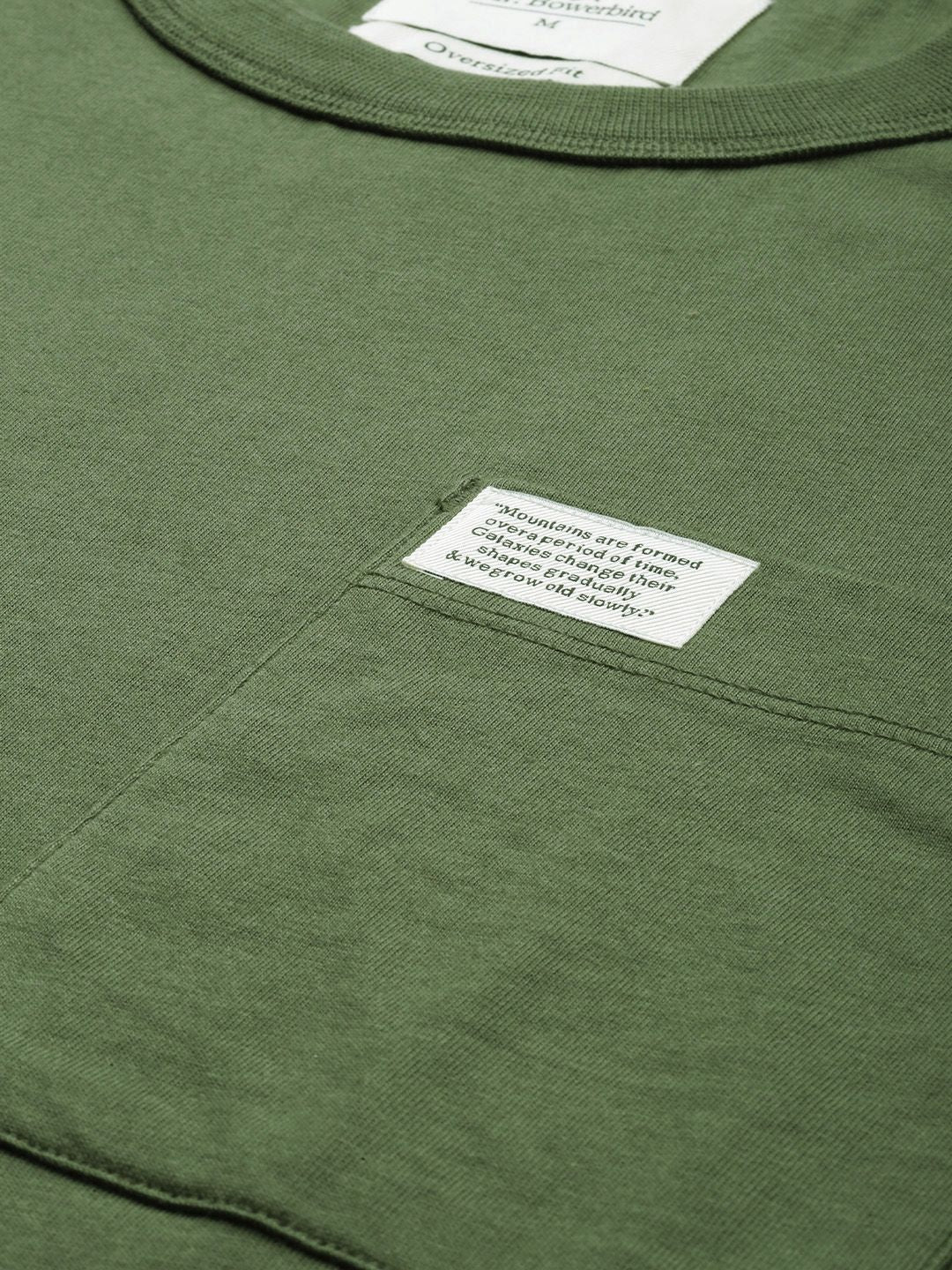 Mr Bowerbird Men Olive Green Pure Cotton Oversized Fit Round Neck T-shirt