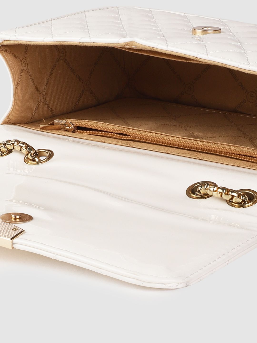 Lino Perros Women White Quilted Structured Shoulder Bag