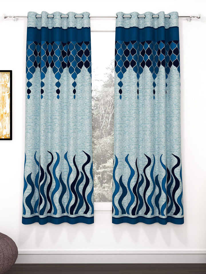 Story@home Blue & Grey 2 Pieces Geometric Window Curtain