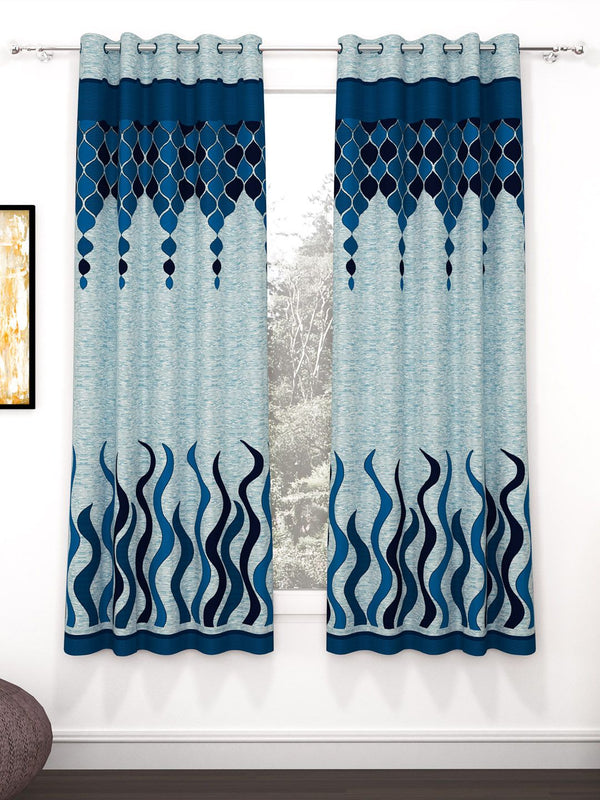 Story@home Blue & Grey 2 Pieces Geometric Window Curtain