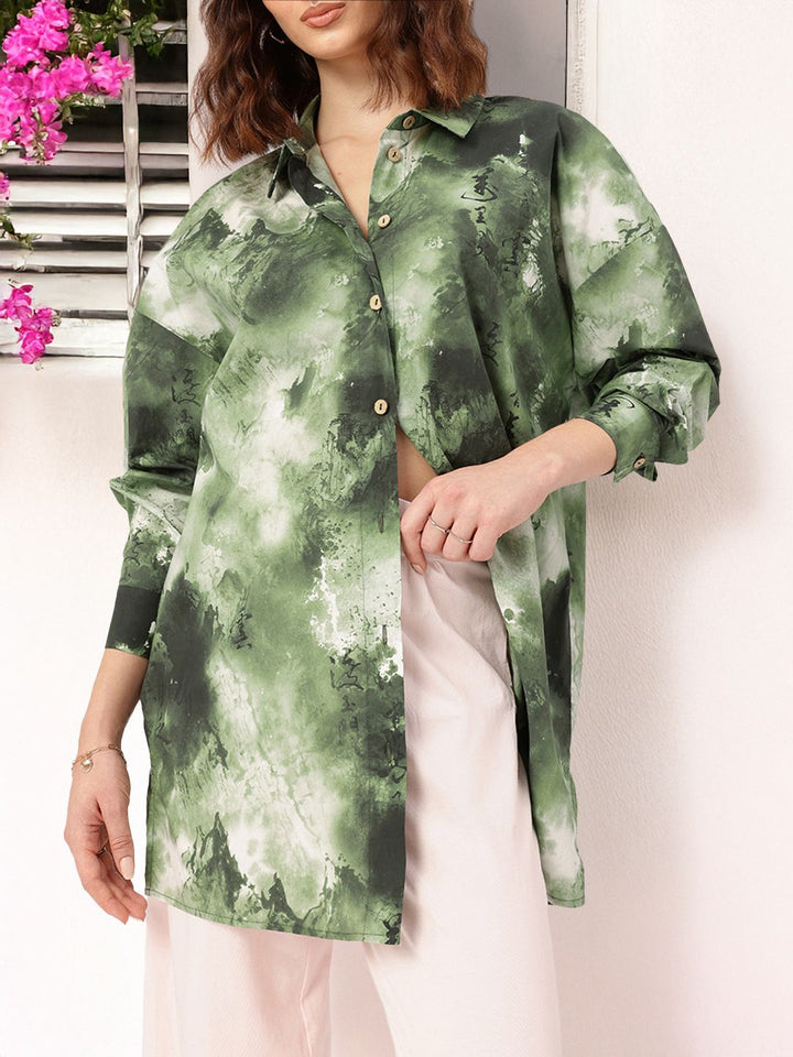 DressBerry Rugged Rhythm Dyed Drop-Shoulder Oversized Longline Shirt